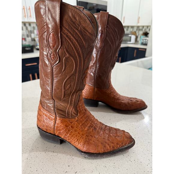 Montana Exotic Caiman Fuscus Skin Leather Men’s Western Boots Size 6 E main image 6